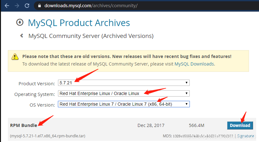 MySQL5.7官方下载